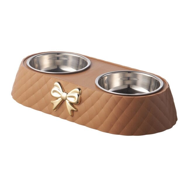 Bow Pet Bowl bowl Luxe Pet Store Tan 