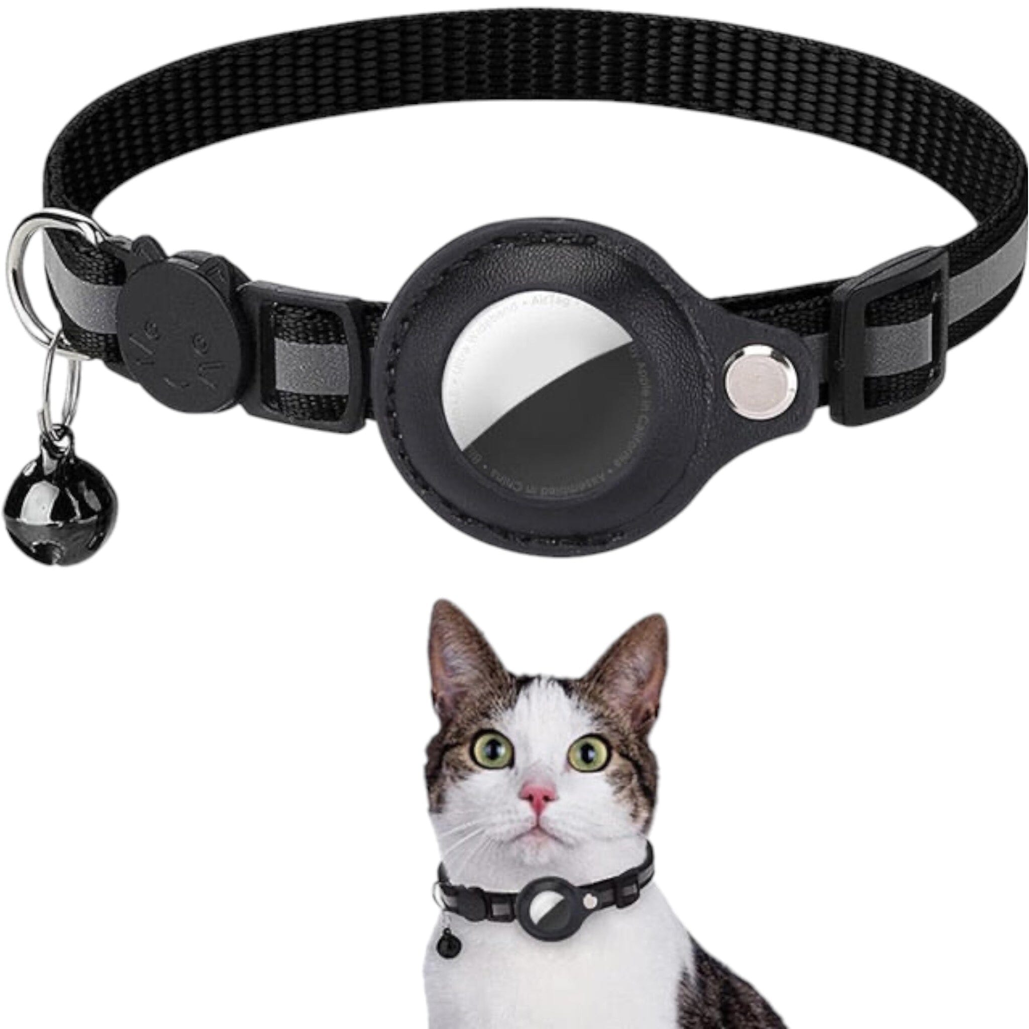 Pet Collar + AirTag Holder Cat Airtag Collar USAdrop Black 