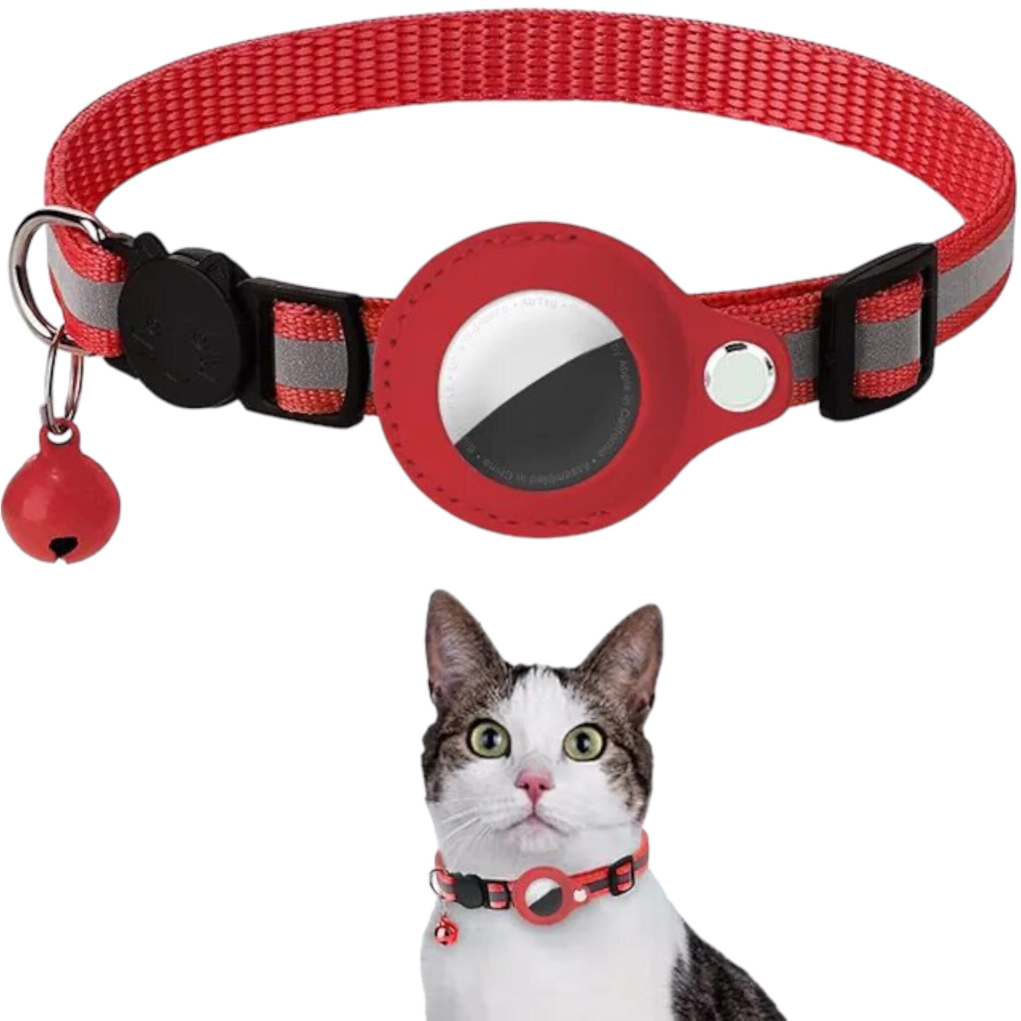 Pet Collar + AirTag Holder Cat Airtag Collar USAdrop Red 