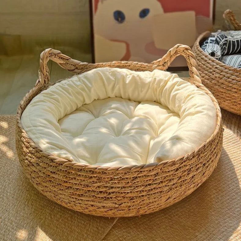 Woven Cat Bed with Removable Upholstery