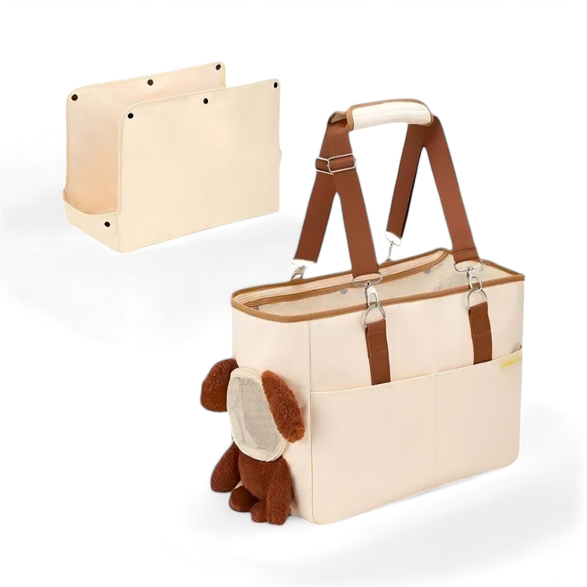 Teddy Tails Handbag Luxe Pet Store Off-White + Brown 