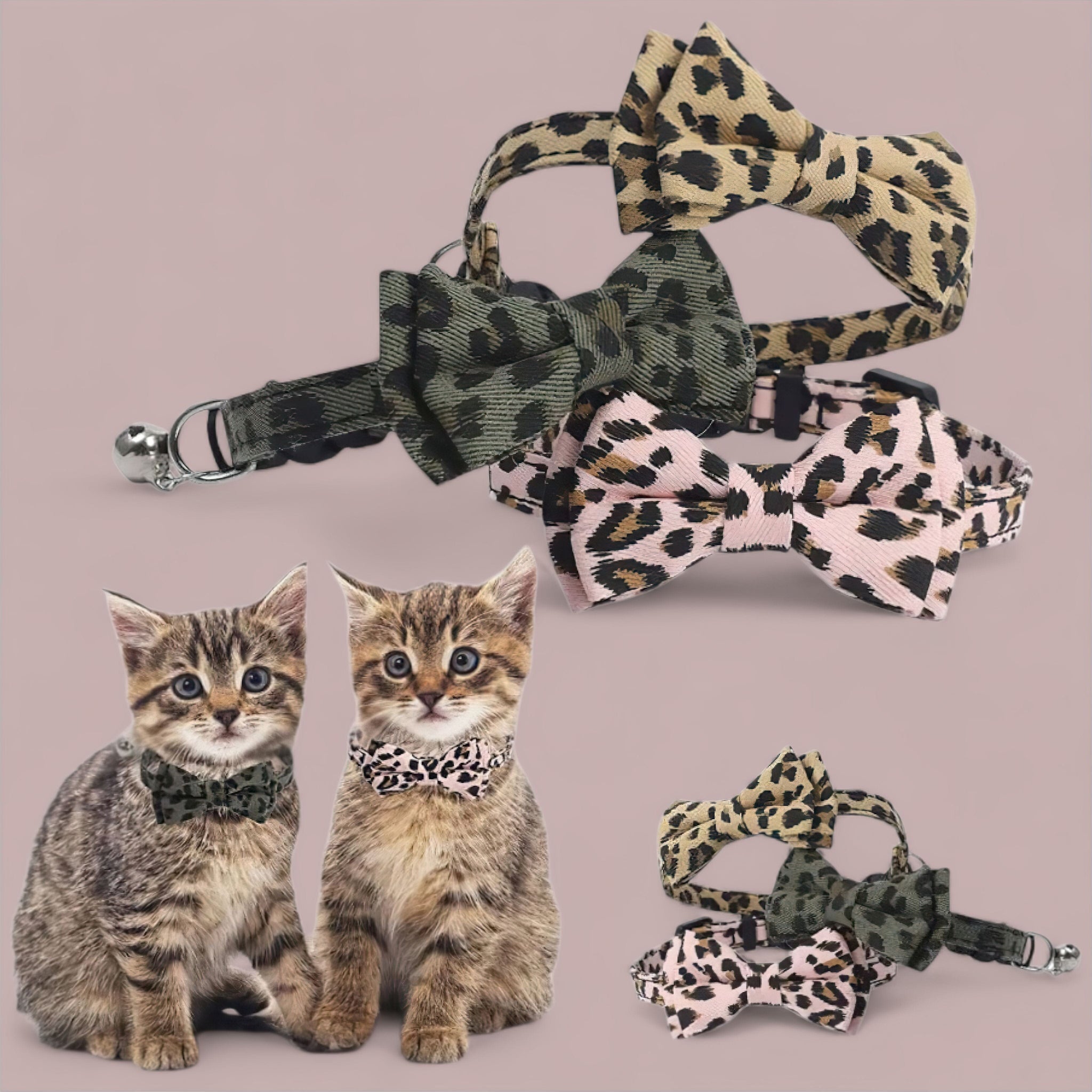 Leopard PurrBow Collar (JS) display image edit done Cat Collar Luxe Pet Store 