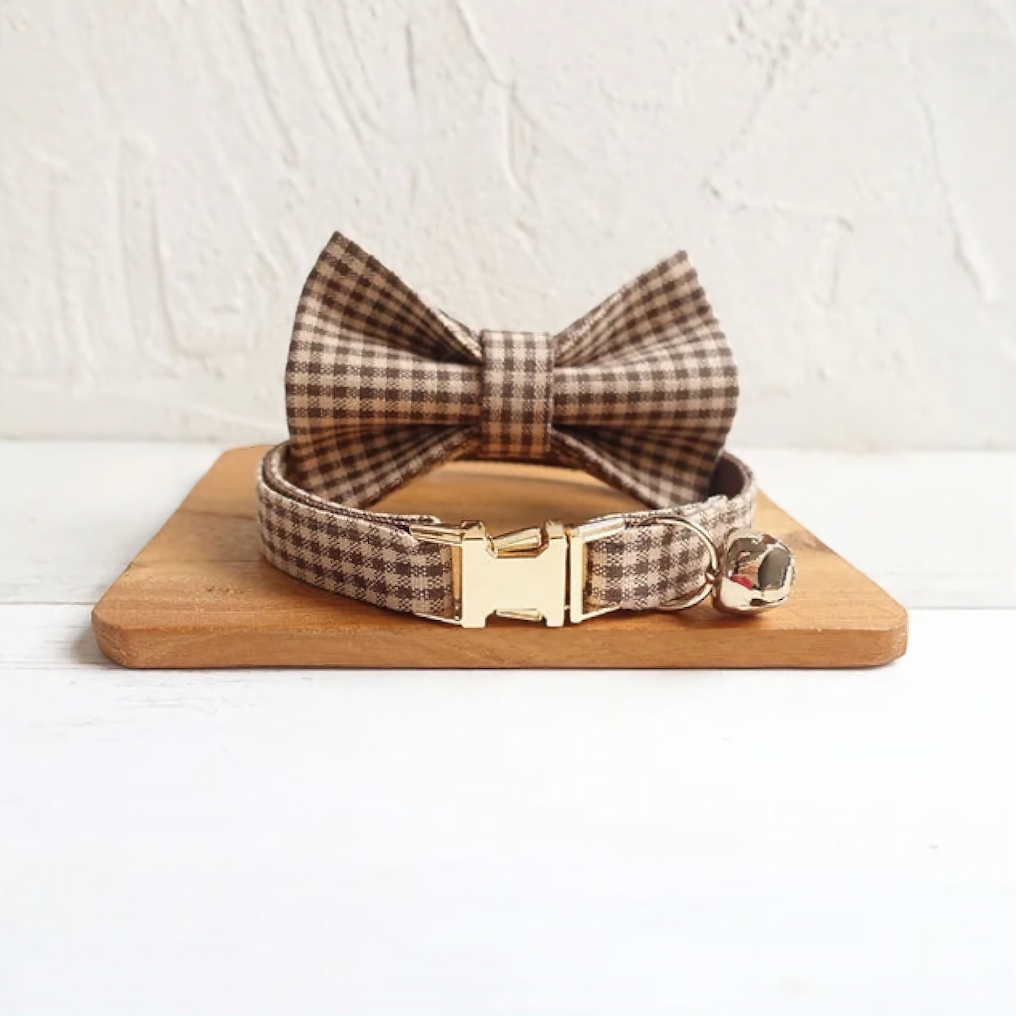 Plaid Cat Collar Collar Luxe Pet Store Coffee + Bowtie S 