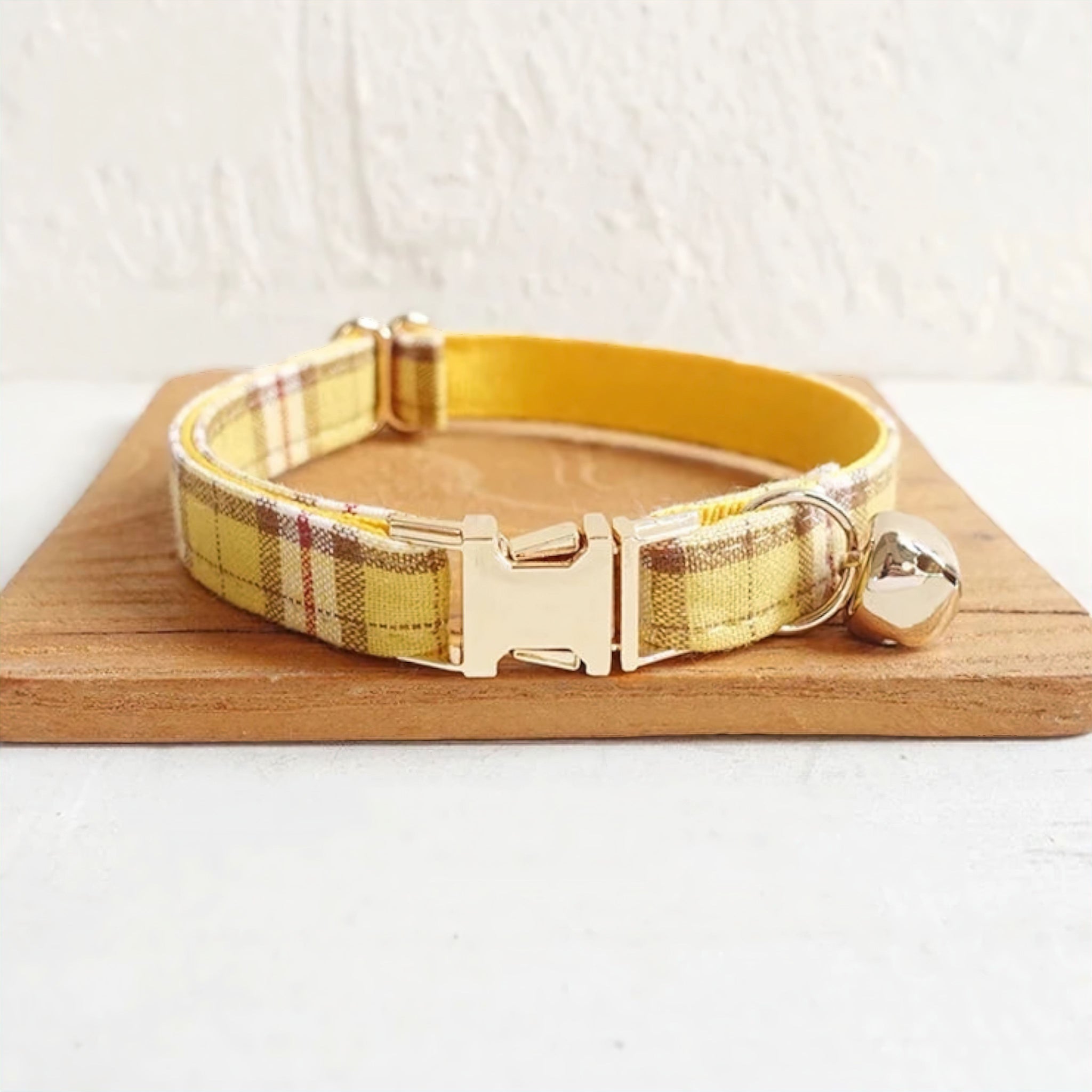 Plaid Cat Collar Collar Luxe Pet Store Yellow S 