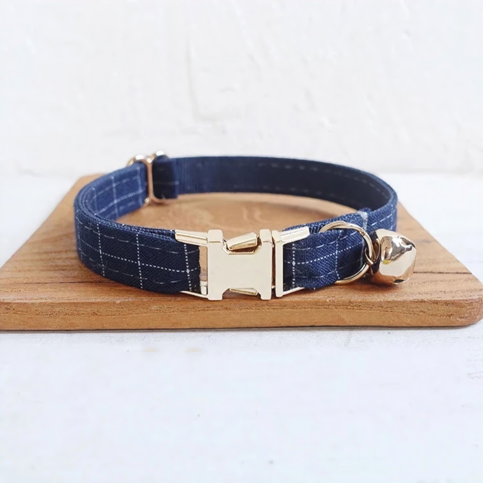 Plaid Cat Collar Collar Luxe Pet Store Navy Blue S 