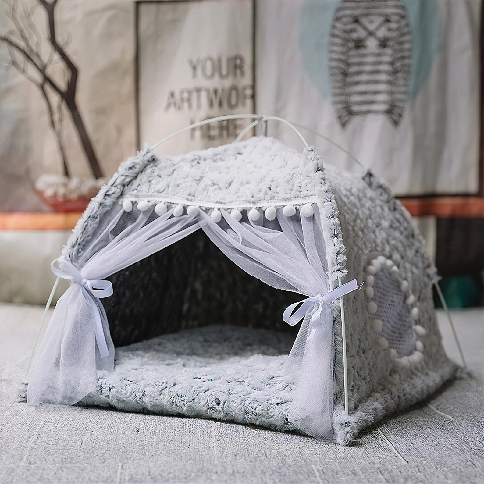 Princess Cat Tent Pet House Luxe Pet Store Grey XS 