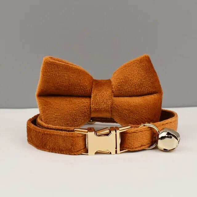 Custom Velvet Collar Velvet Cat Collar USAdrop Tan L Bow