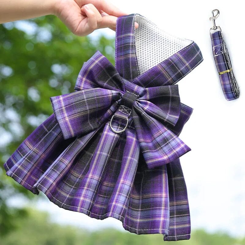 Bow Dog Dress Harness Dog Clothing Luxe Pet Store Purple Skirt XS 