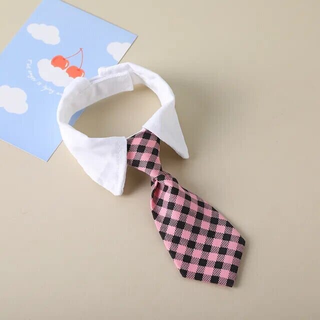 Pet Formal Collar Tie USAdrop Pink Plaid S 