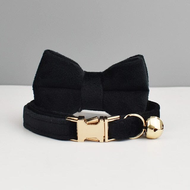 Custom Velvet Collar Velvet Cat Collar USAdrop Black L Bow