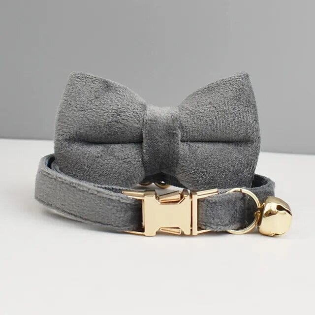 Custom Velvet Collar Velvet Cat Collar USAdrop Dark Grey L Bow