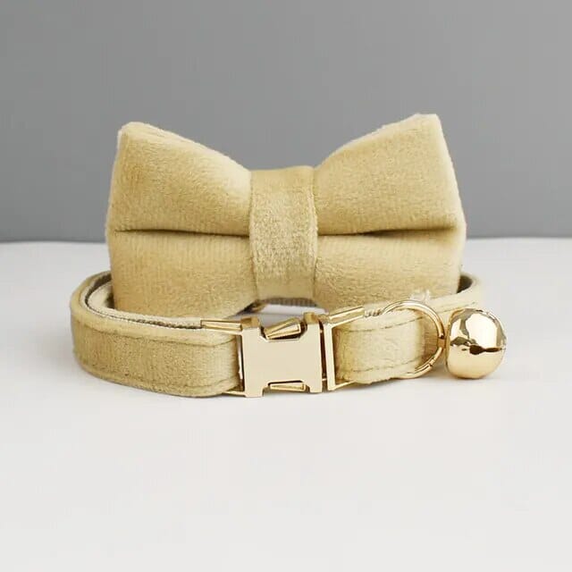 Custom Velvet Collar Velvet Cat Collar USAdrop Beige L Bow