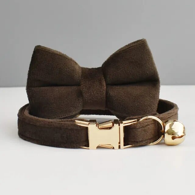 Custom Velvet Collar Velvet Cat Collar USAdrop Brown L Bow